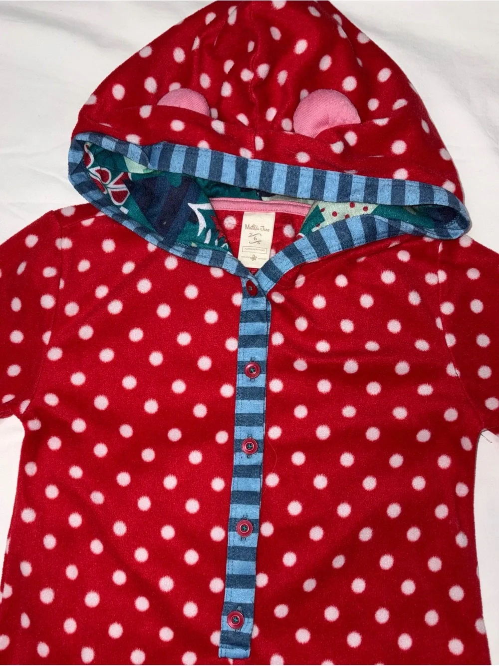 Matilda Jane Snuggle Time fleece hooded one piece pajamas sz 6 EUC smoke free